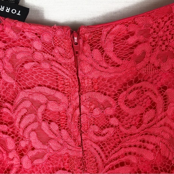 Torrid Sleeveless Lace Fit Flare Mini Dress | Coral Pink | Size 22 / 3X - Picture 12 of 13